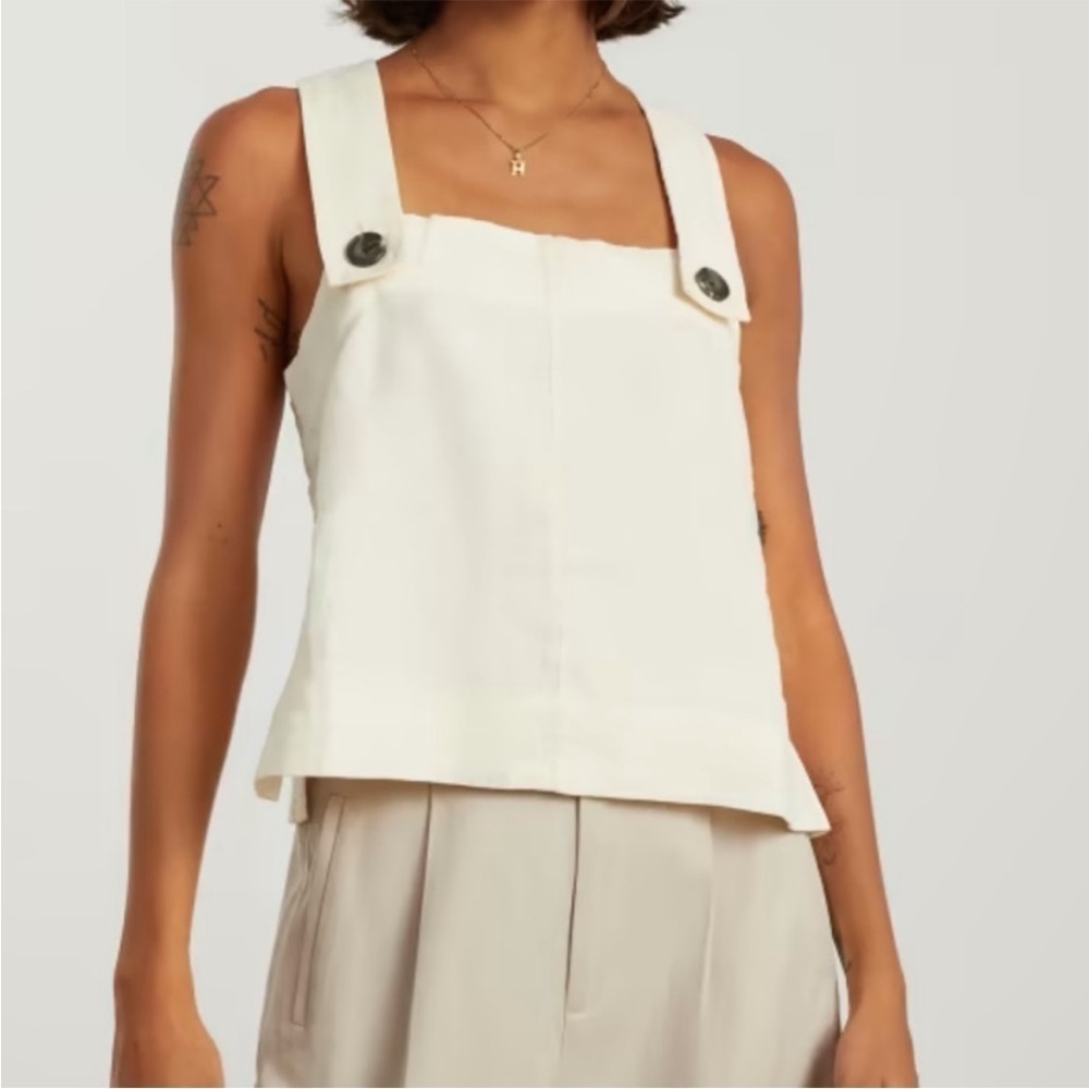 Everlane Linen Canvas Cream The Cross Front Apron Top Sz 4 NEW